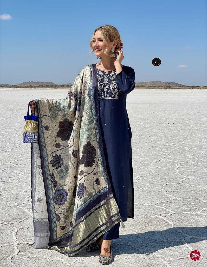 Viscose Chanderi Designer Embroidered Kurti Set