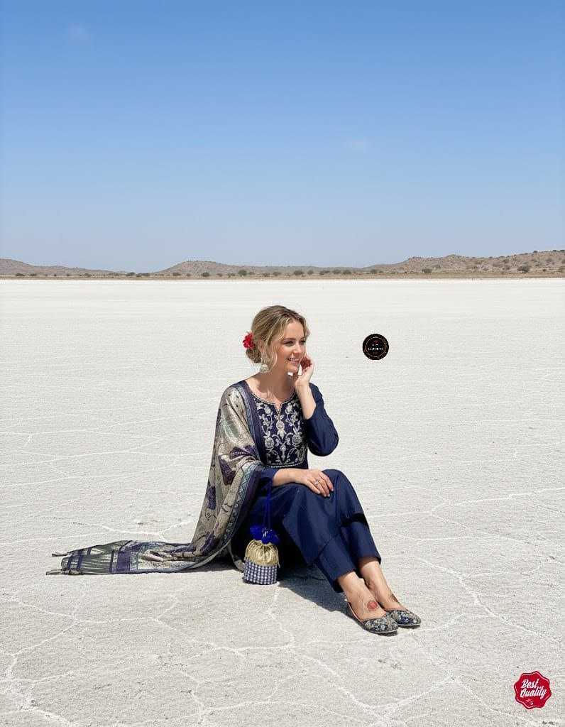 Viscose Chanderi Designer Embroidered Kurti Set