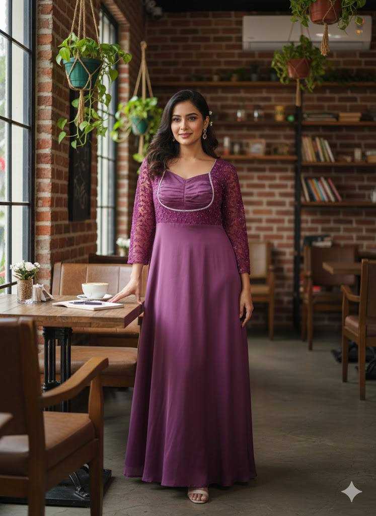 Festive Embroidery Satin Gown – Premium Party Wear Anarkali