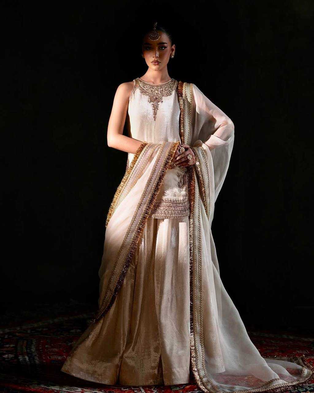 Franch Crape Embroidery Sequence Work Plazo Suit