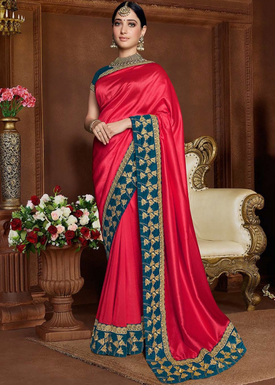 Vichitra Silk Saree with Heavy Embroidery Work & Bangalori Silk Blouse