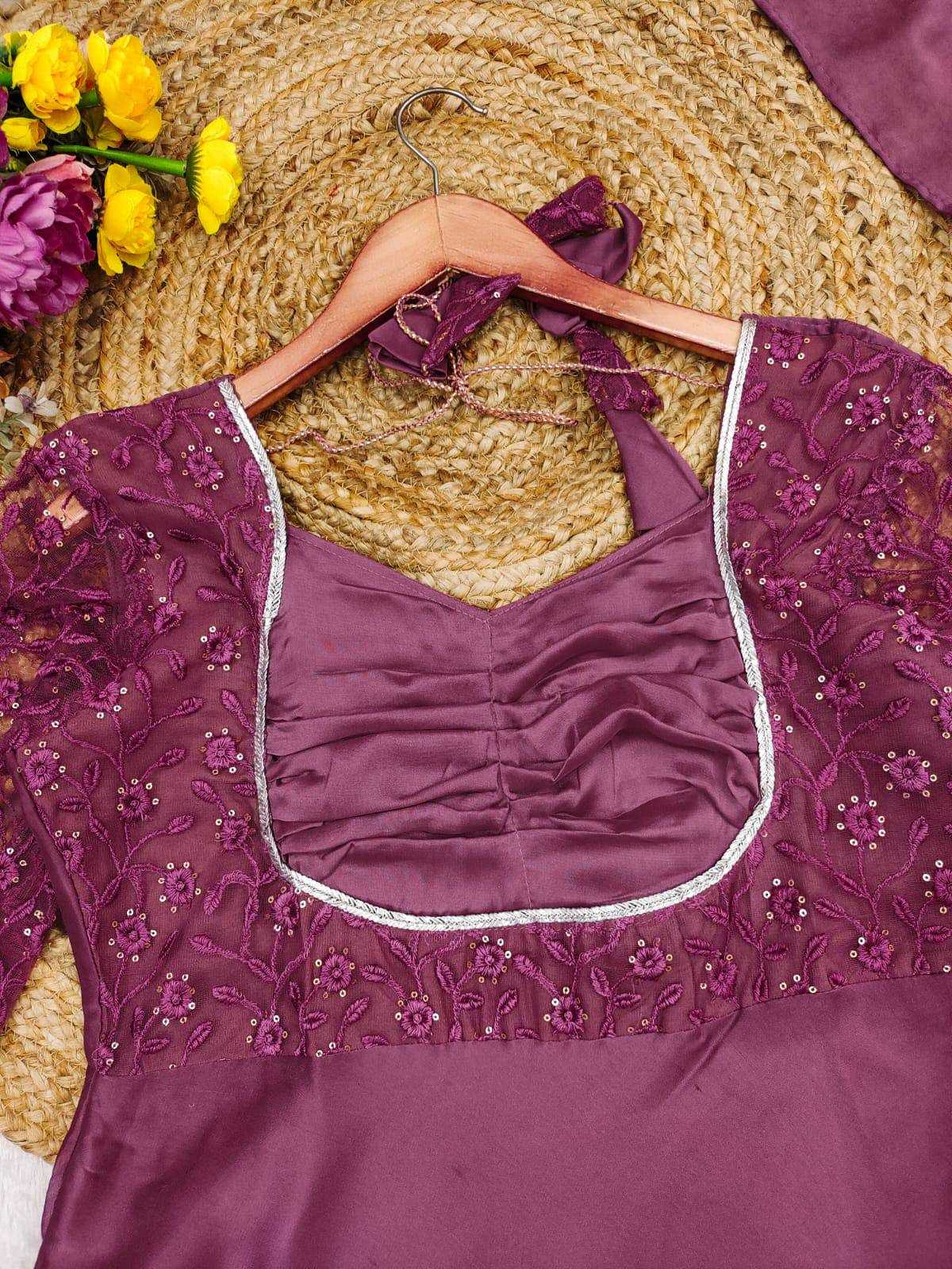 Festive Embroidery Satin Gown – Premium Party Wear Anarkali