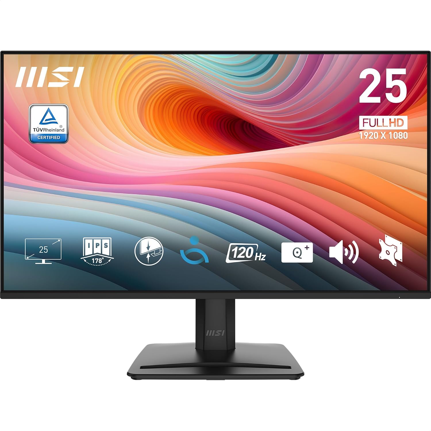MSI PRO MP251 E2 24.5-inch IPS 1920 x 1080 (FHD) Gaming Office Monitor, 120Hz, Adaptive-Synch, HDR Ready, HDMI, VGA Port, Display Port,VESA Mountable, Tilt, Speaker, 1ms, Black