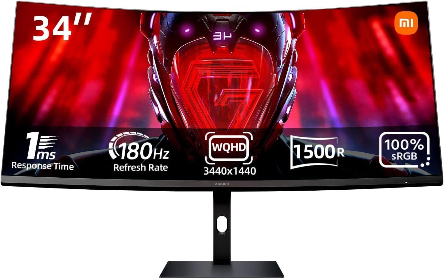 Xiaomi G34WQi Ultrawide Curved Gaming Monitor 34 Inch - WQHD, 180Hz, 1ms, HDR 10, 100% sRGB, 180Hz 4000:1 Contrast, 350nits, FreeSync, RGB Ambient Light, Low Blue Light, Rimless, Black