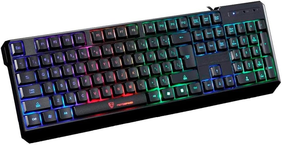 Motospeed K70L Keyboard 7 Colorful LED Backlit Wired Desktop Keyboards Water Resistant USB Gaming Computer Keyboard