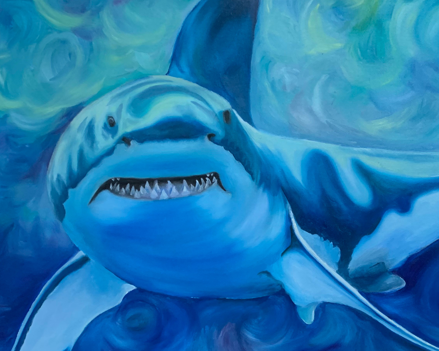 Great White Shark Oil Painting