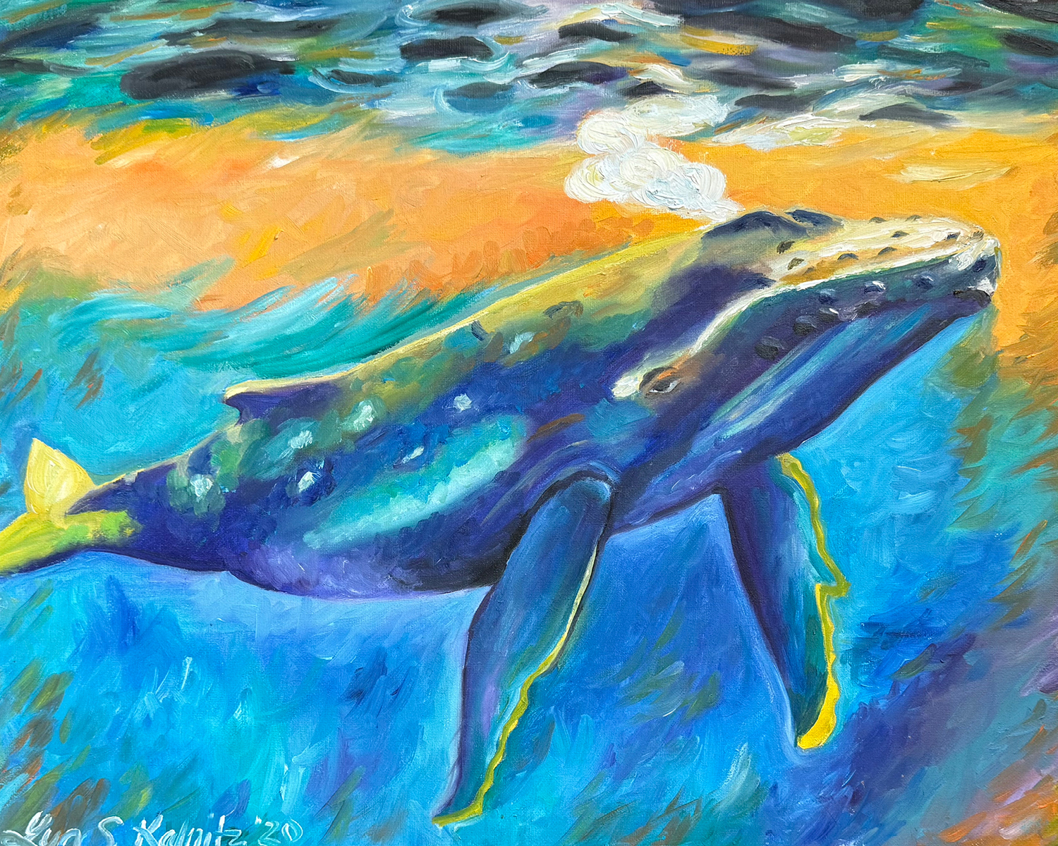 Colorful humpback whale