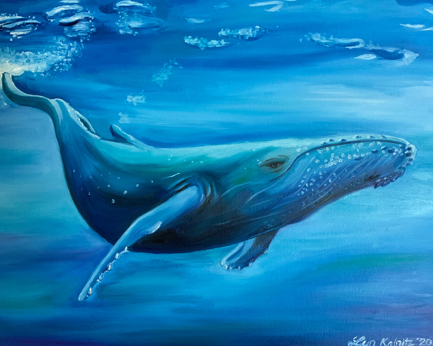 Blue Humpback Whale Painting