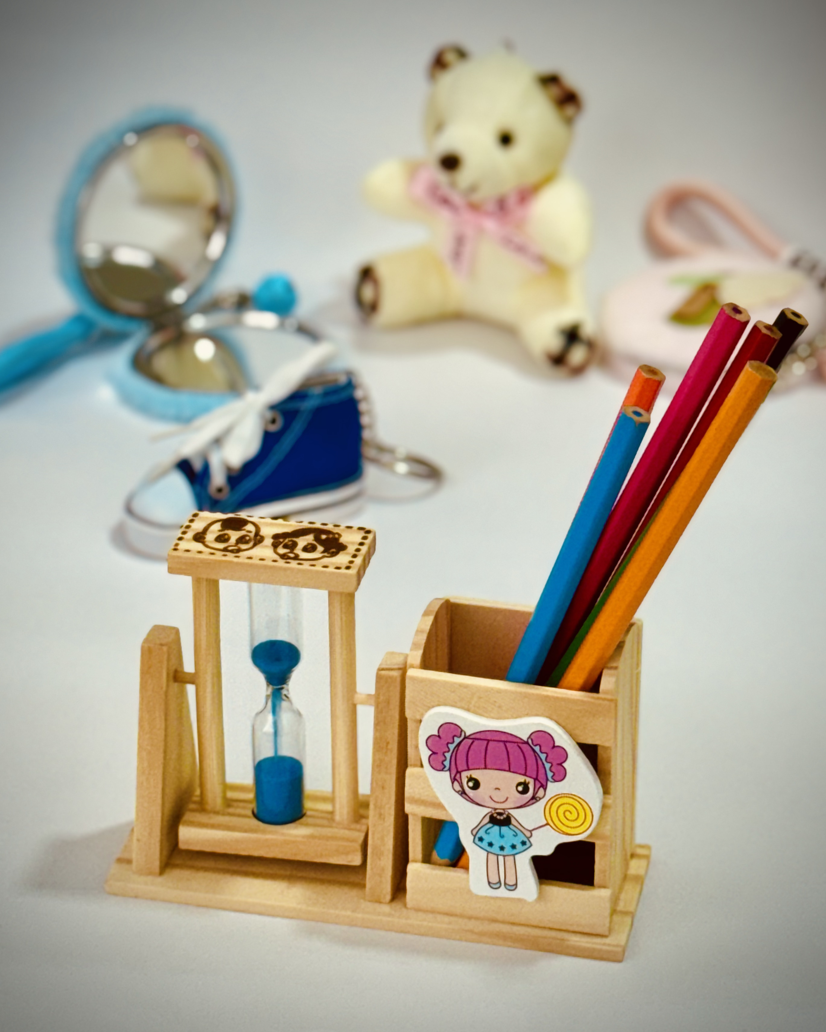 Ahşap Kalemlik ve Kum Saati seti