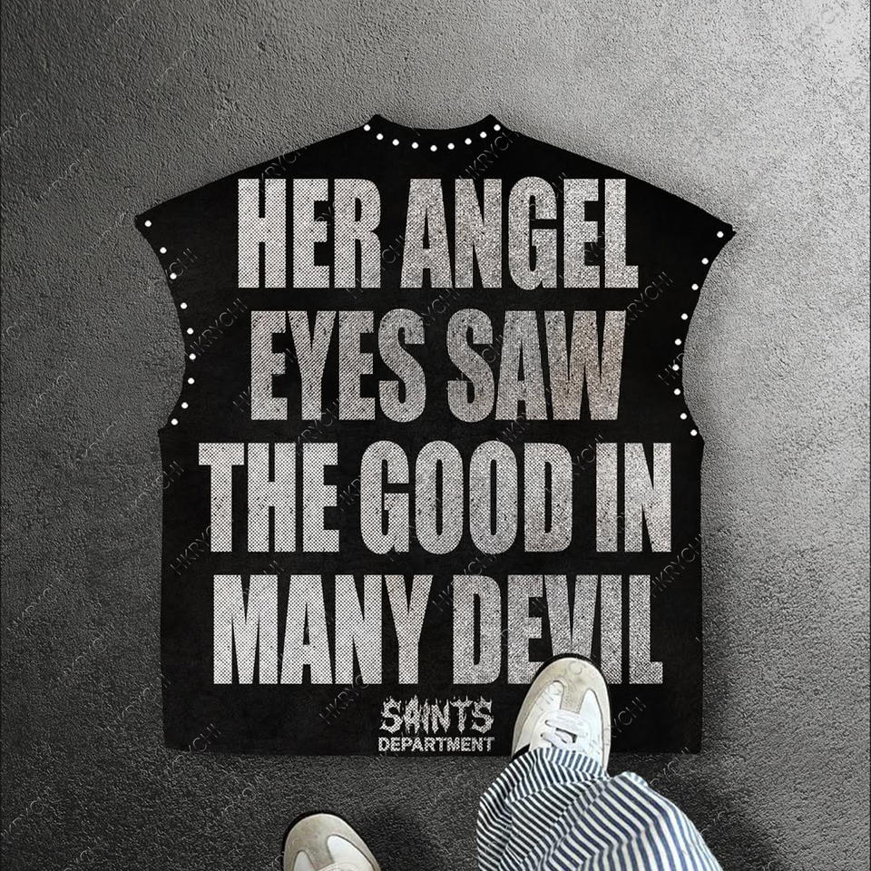 T-shirt sans manches streetwear – Imprimé artistique & clous métalliques