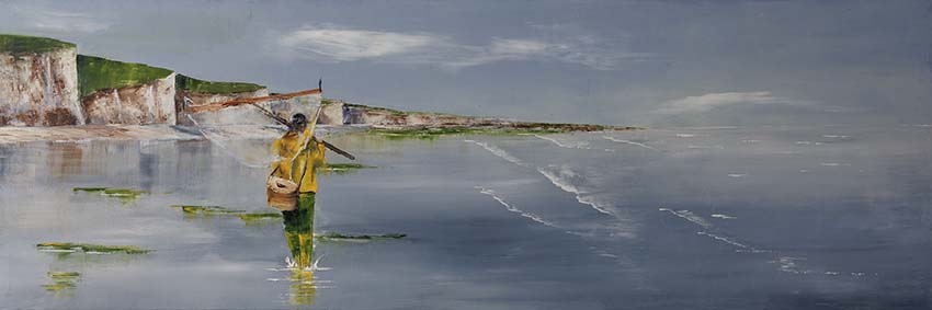 Pêcheur sous nos falaises (Dimensions 90x30)