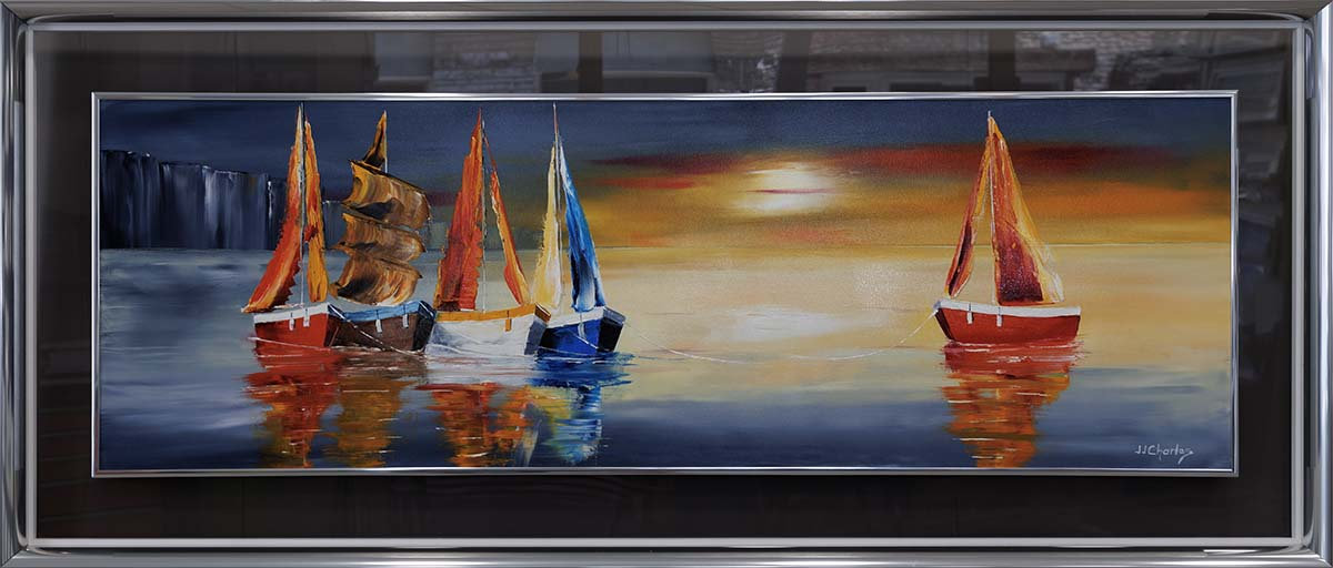 Voiliers en rade devant nos falaises XX (120x40)