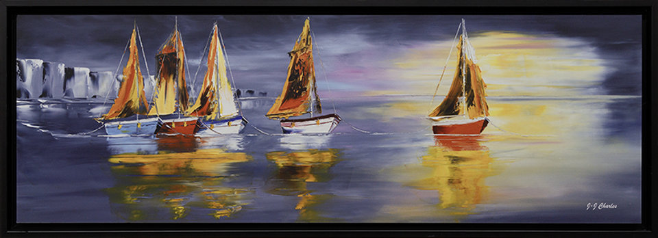 Voiliers en rade devant nos falaises (90x30)