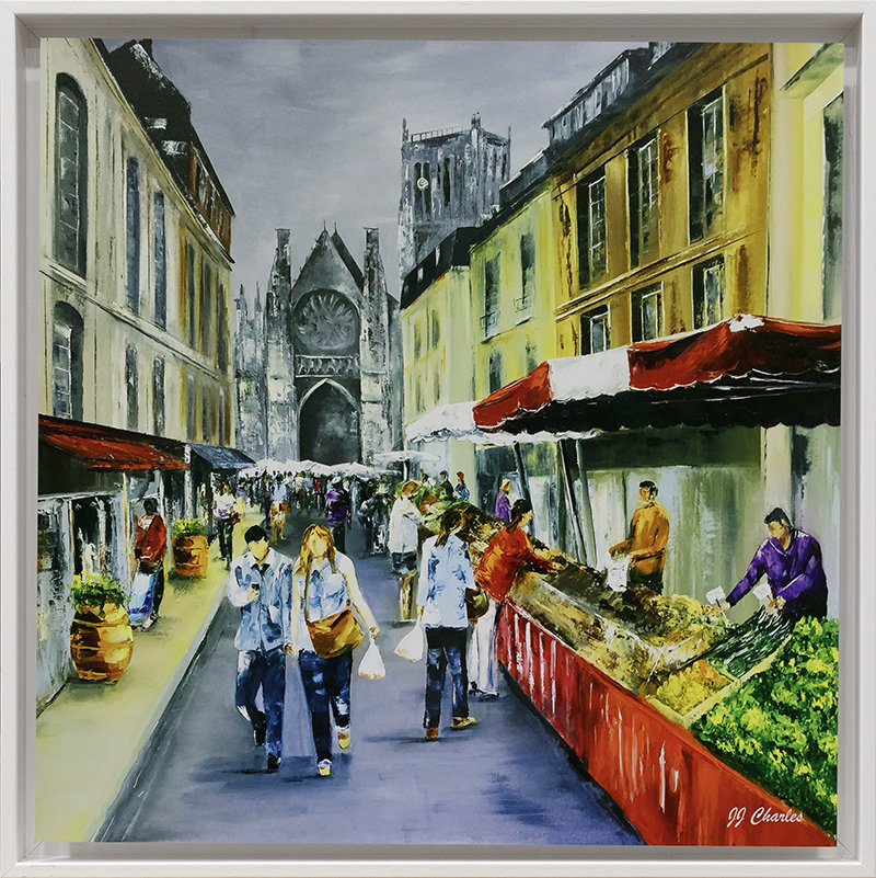 Marché rue St Jacques à Dieppe (40x40)