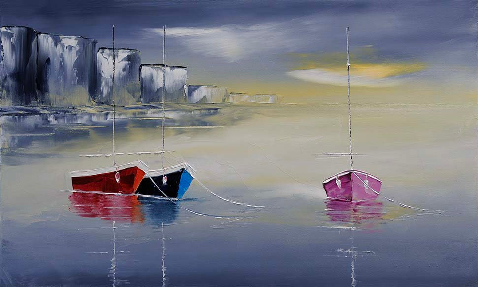 Bateaux en rade devant nos falaises (Dimensions 33x55)