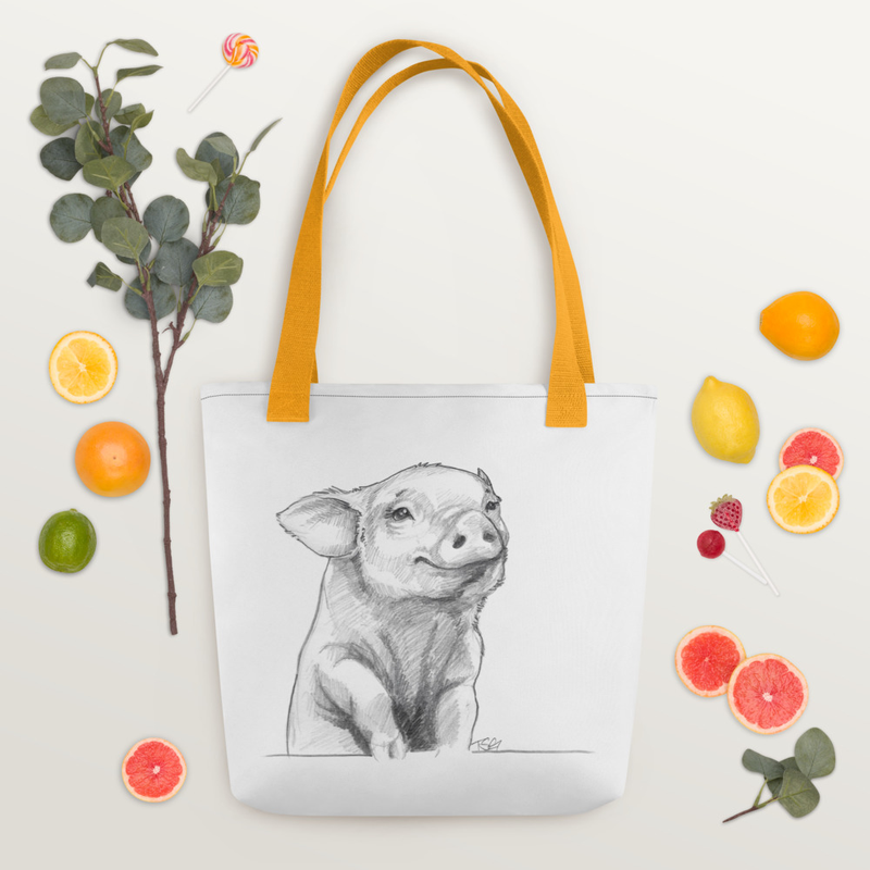 Cute Graphite Illustration of Piglet on Canvas Tote bag