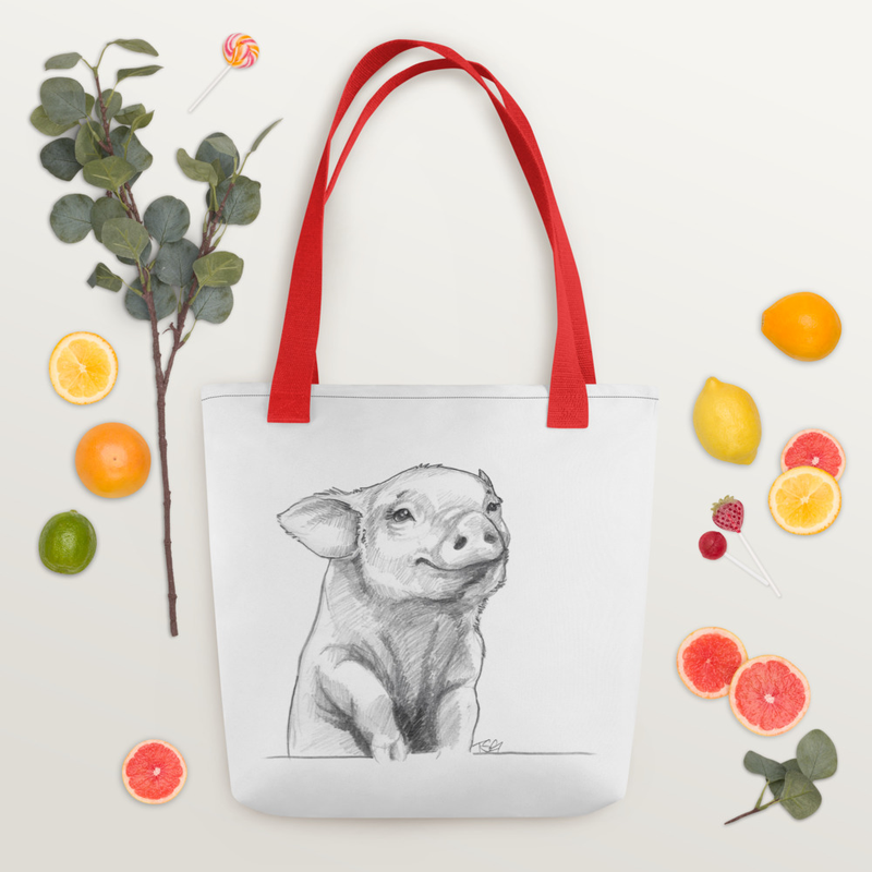 Cute Graphite Illustration of Piglet on Canvas Tote bag