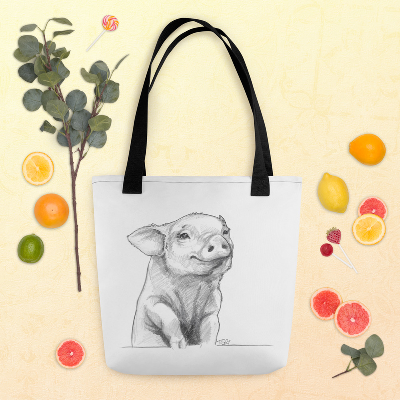 Cute Graphite Illustration of Piglet on Canvas Tote bag