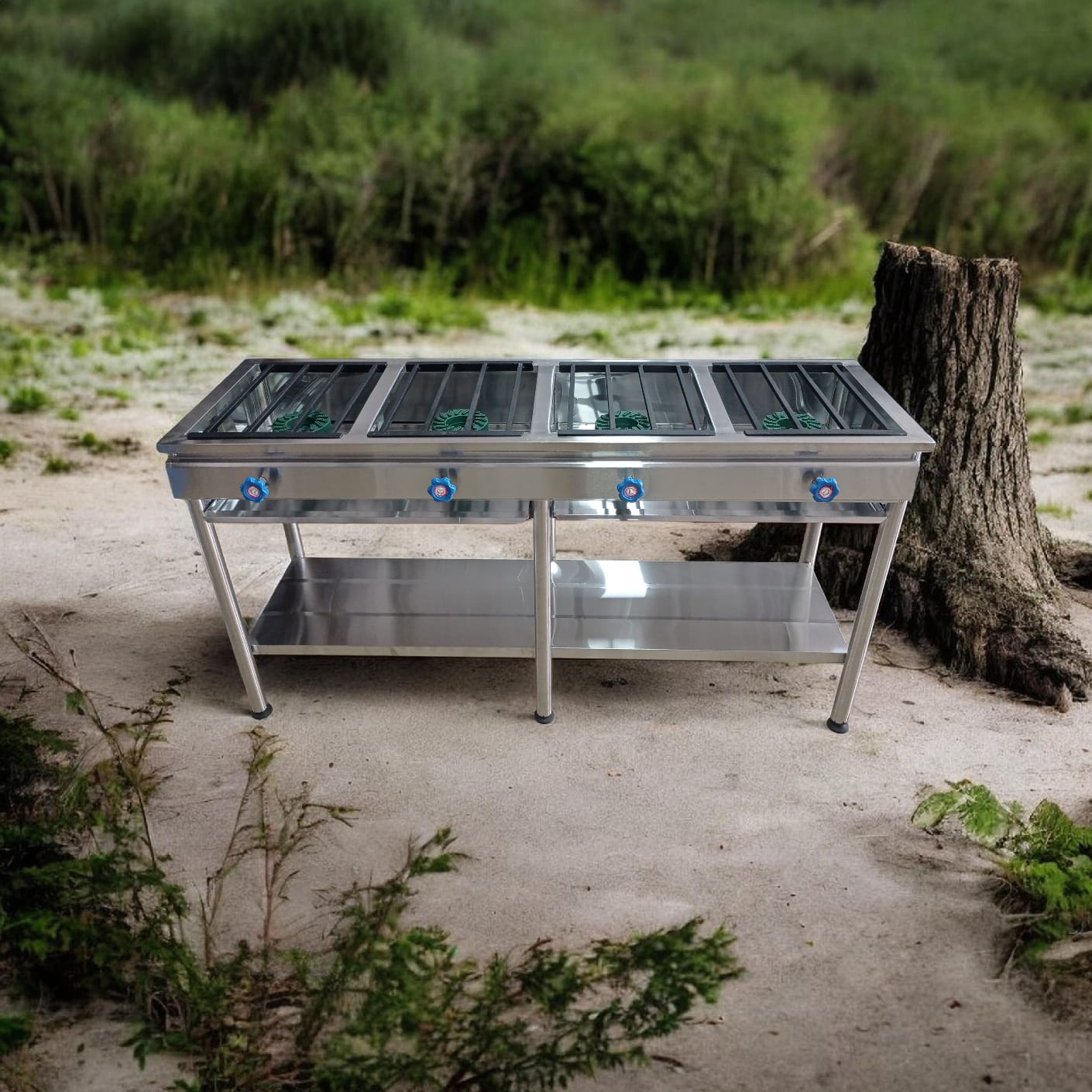 Cocina industrial de 4 quemadores de (hierro fundido) abierta - acero inoxidable