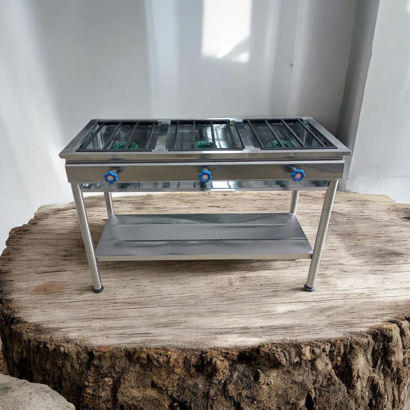 Cocina industrial de 3 quemadores de (hierro fundido) abierta - acero inoxidable