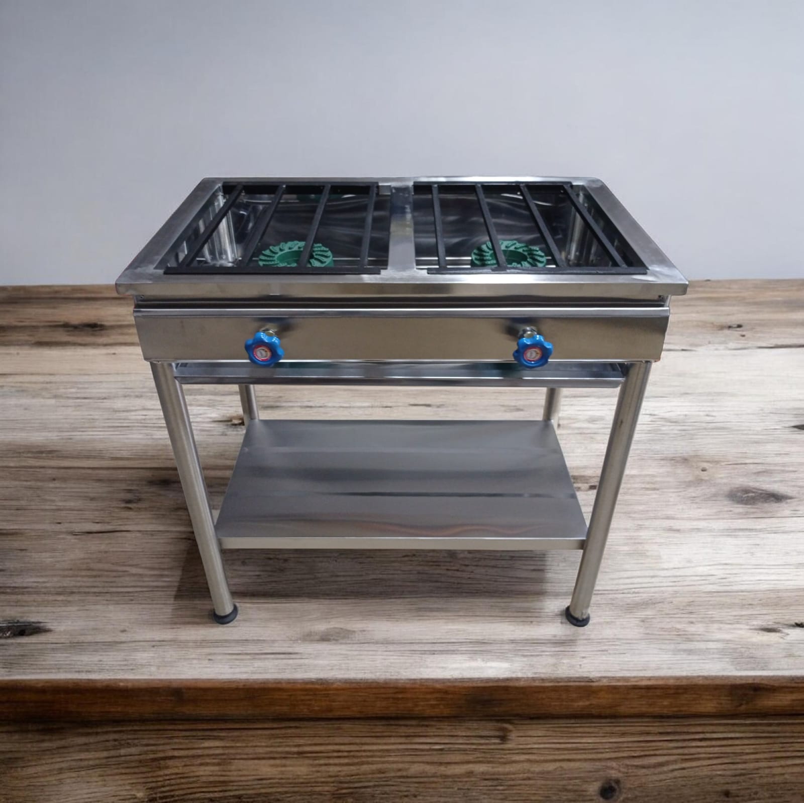 Cocina industrial de 2 quemadores de (hierro fundido) abierta - acero inoxidable