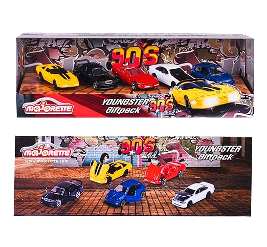 Majorette Youngster Giftpack 90s Edition (Pack of 5 Metal Cars, Scale 1:64, 7.5 cm, Classic Edition)