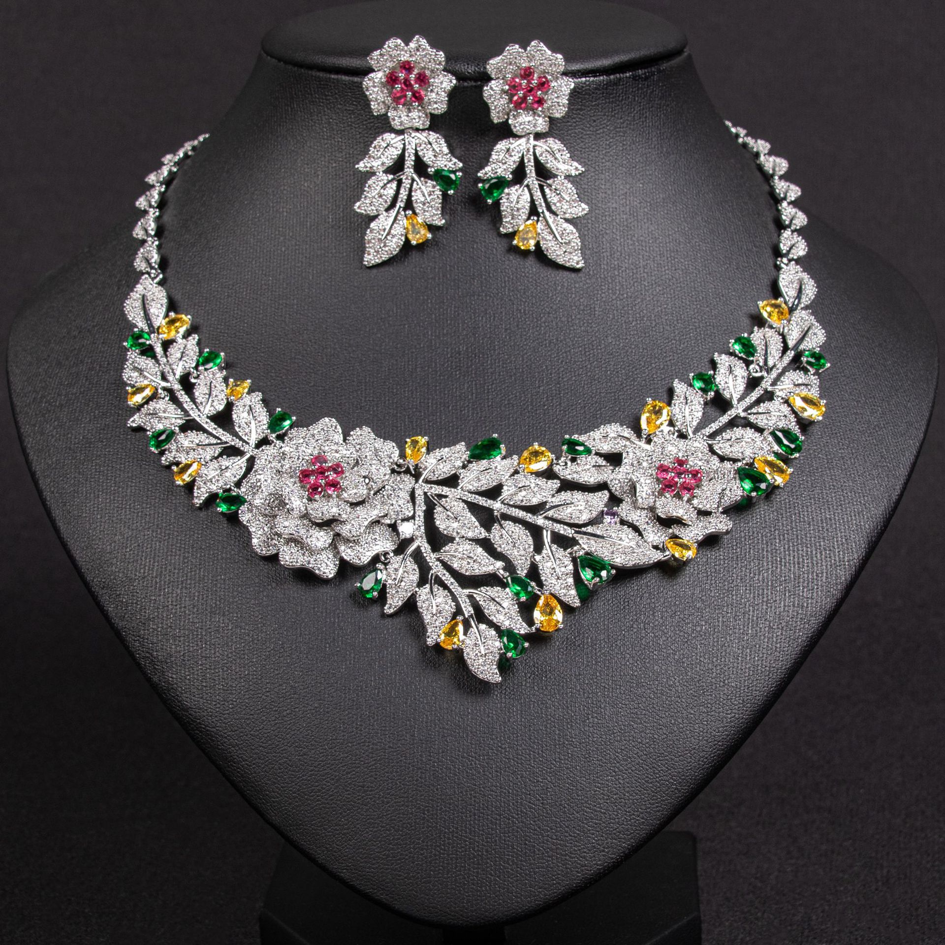 New Flower Leaf Zircon Jewelry Set