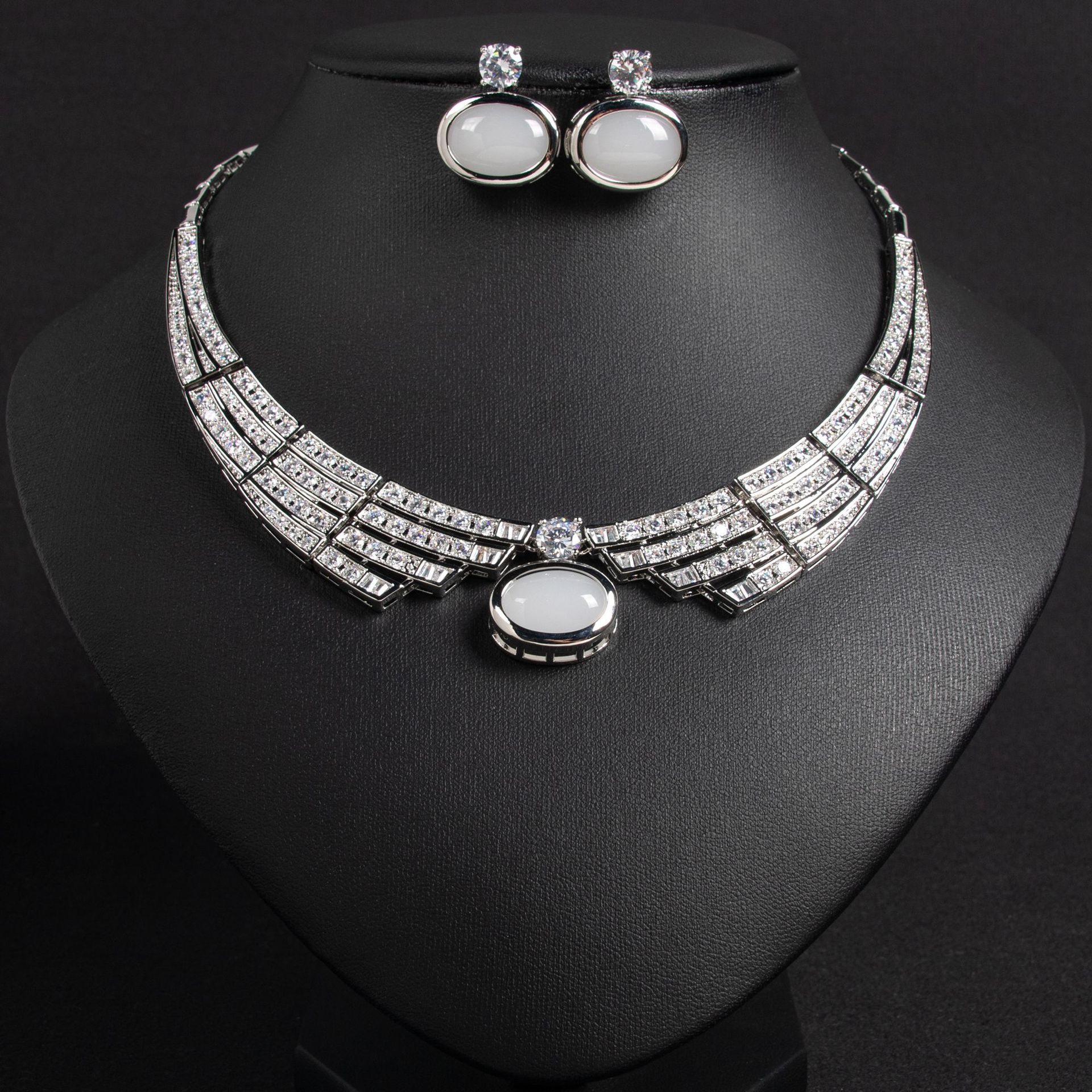 New Creative Ethnic Style Zircon Necklace and Earring Set