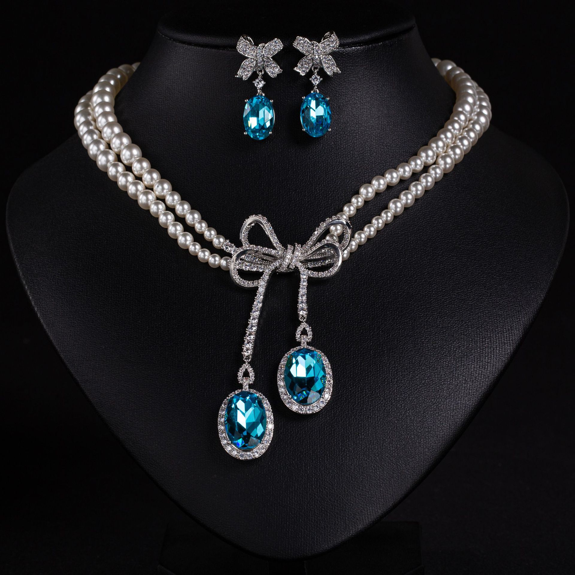 New elegant pearl zircon jewelry set