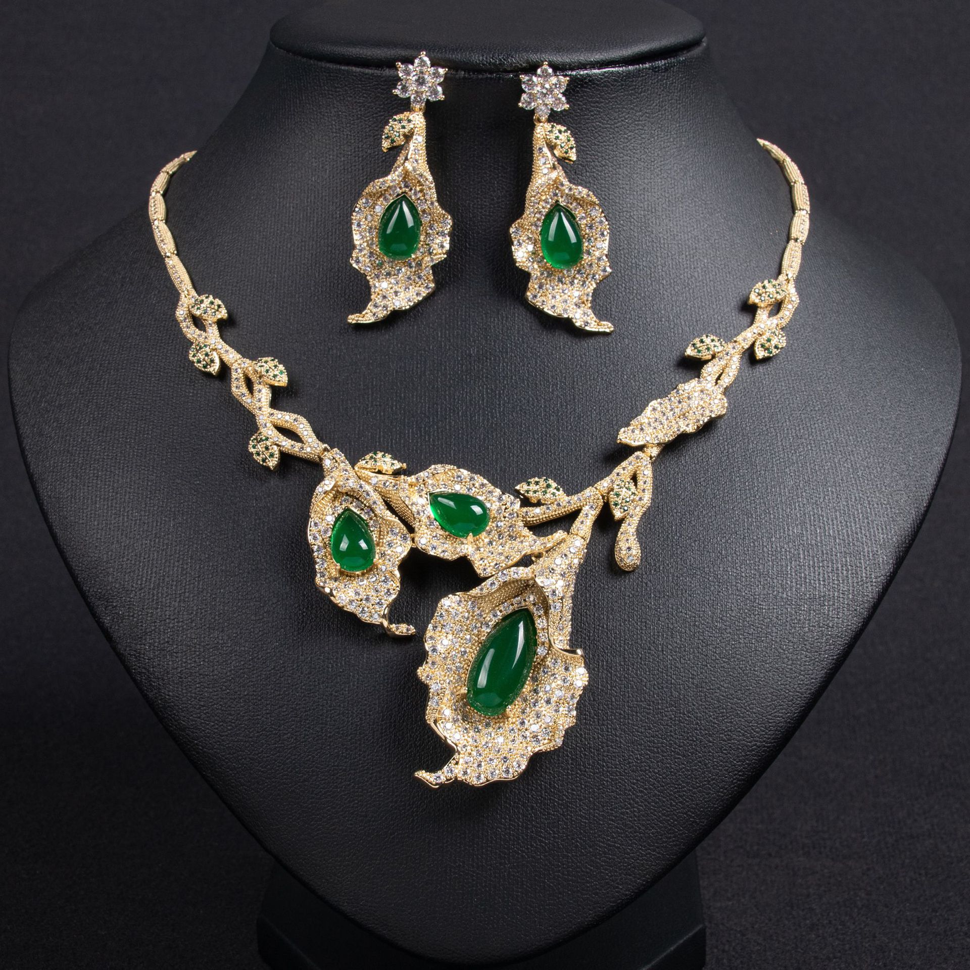 New Feather Zircon Jewelry Set