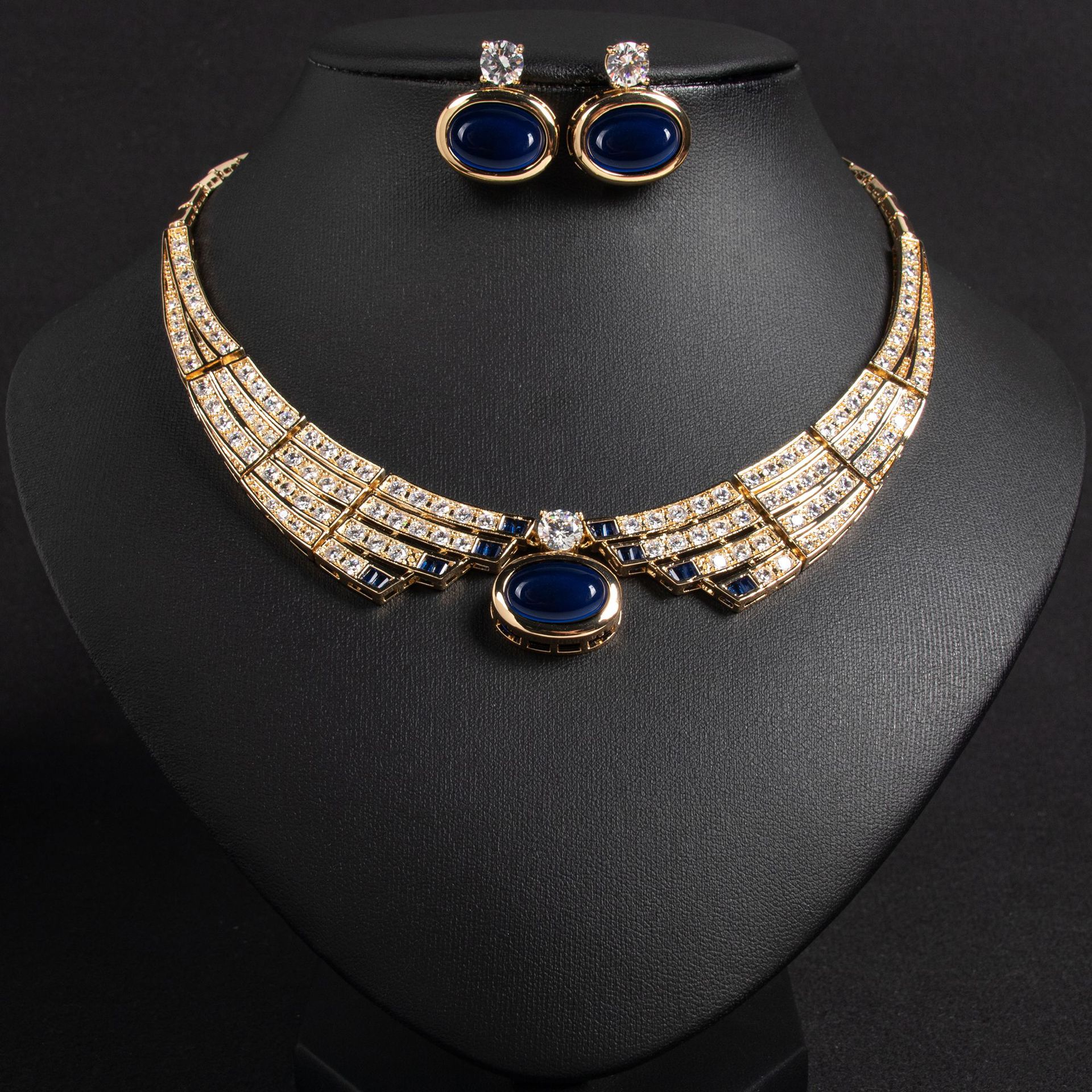 New Creative Ethnic Style Zircon Necklace and Earring Set