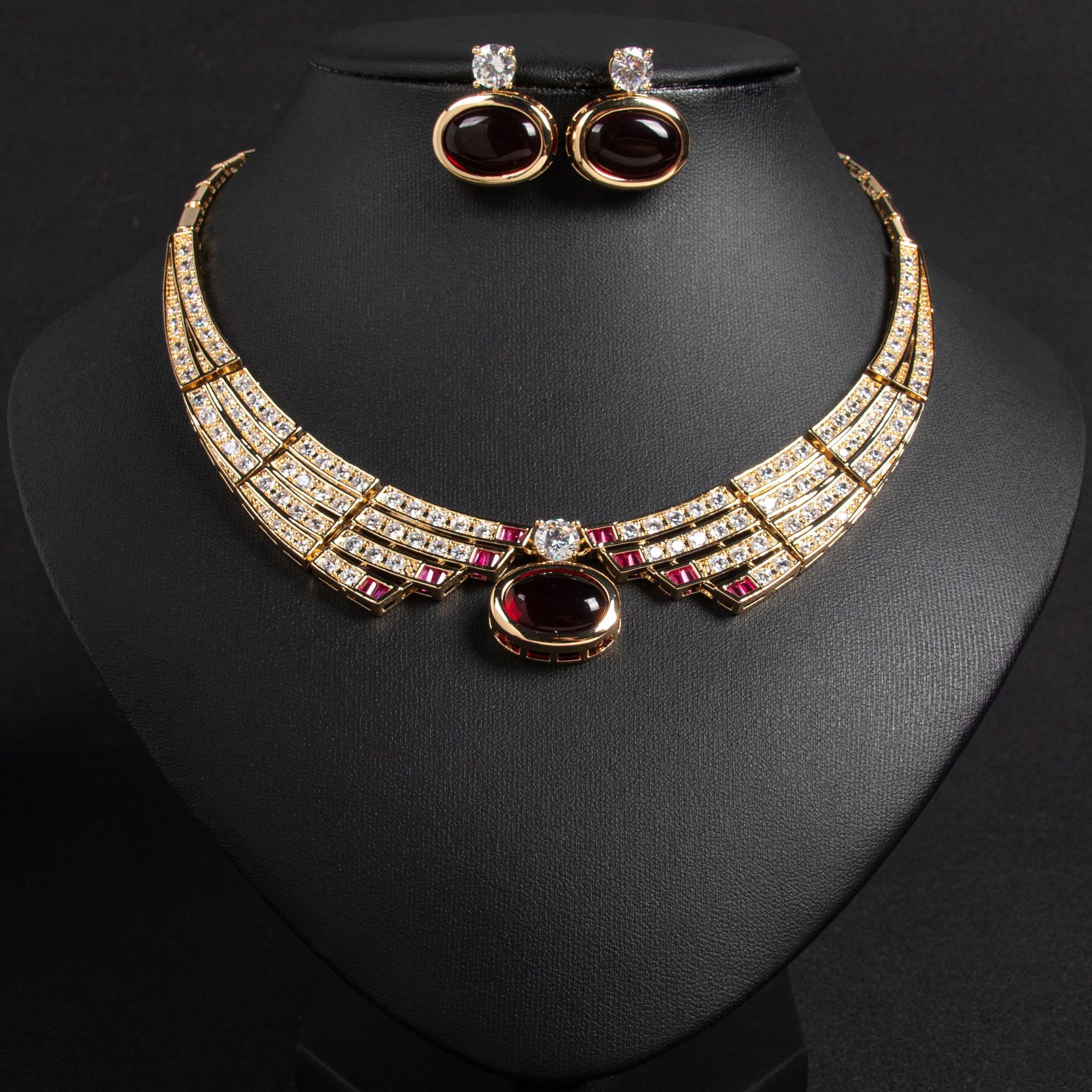 New Creative Ethnic Style Zircon Necklace and Earring Set