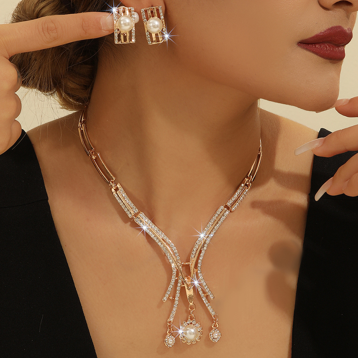 2-piece crystal jewelry set#TL4041