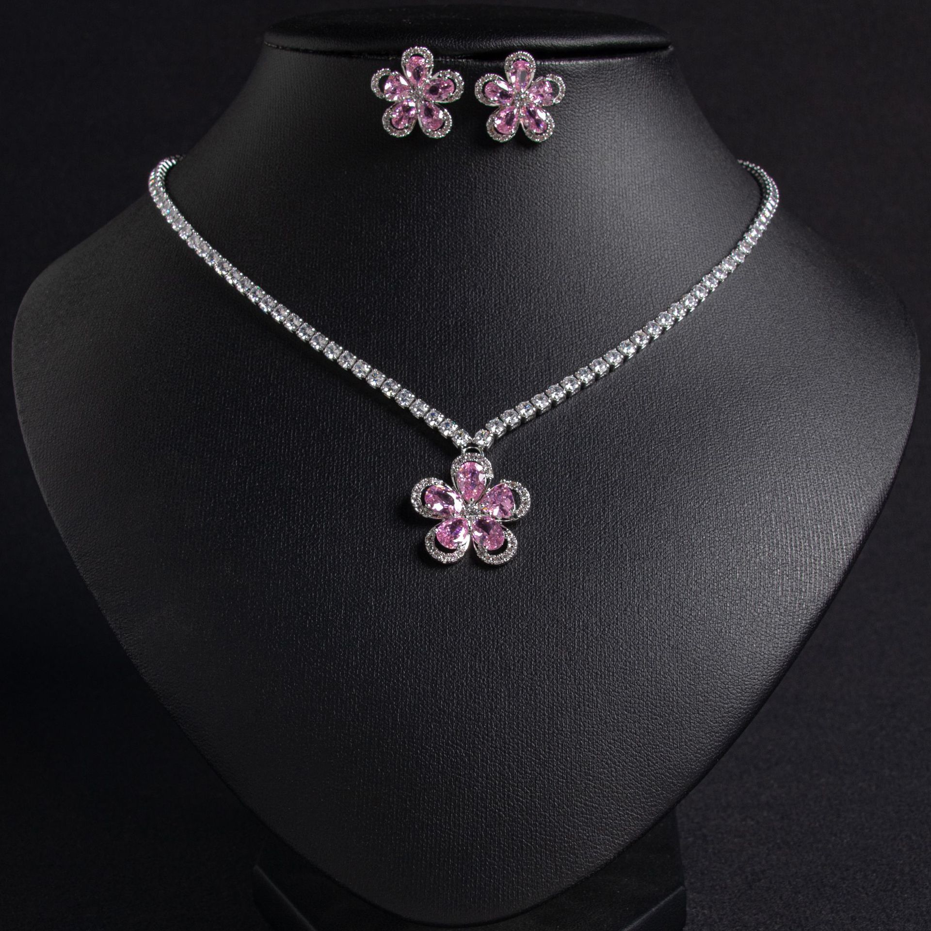 Pink Flower Jewelry Set