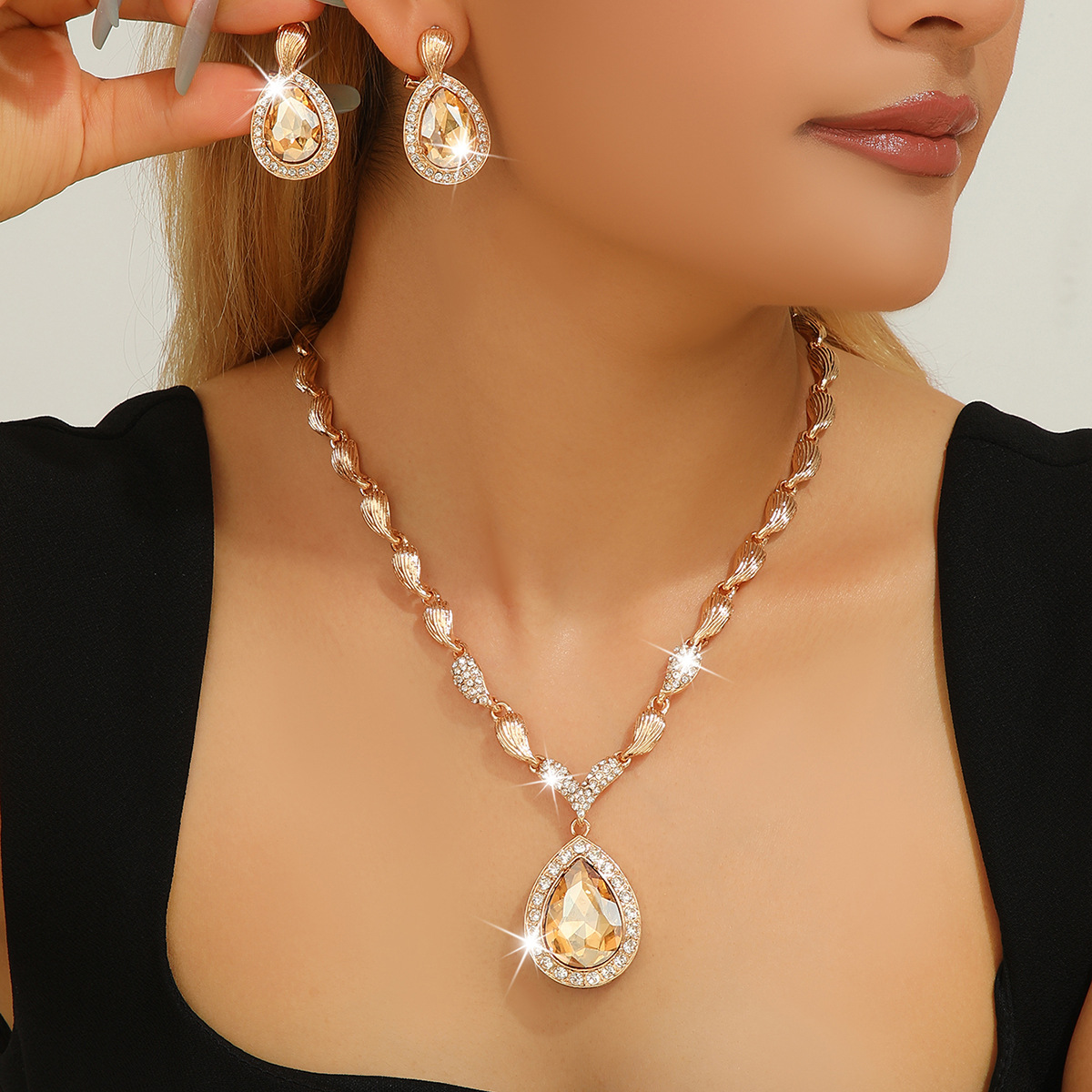 2-piece crystal jewelry set#TL4078-1