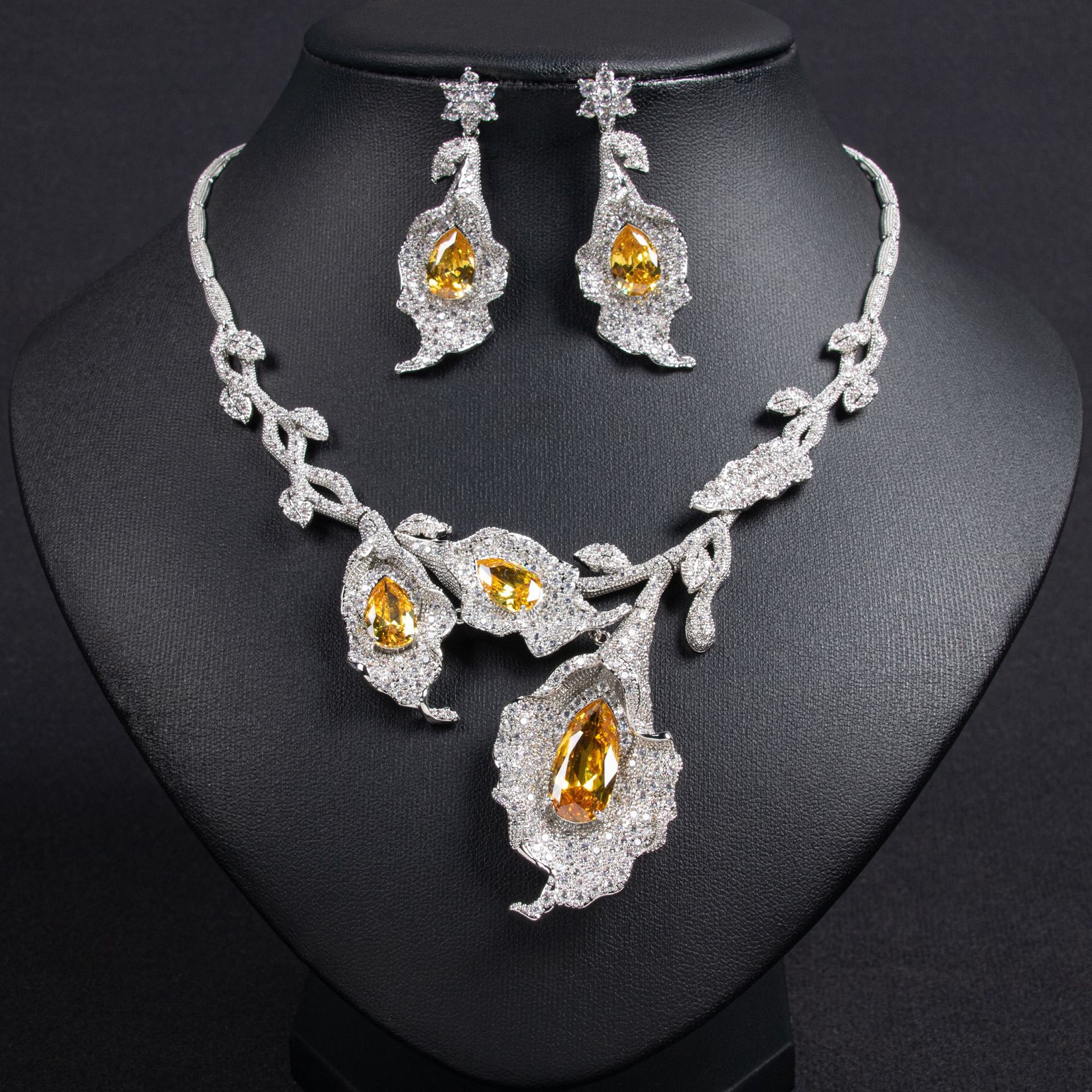New Feather Zircon Jewelry Set