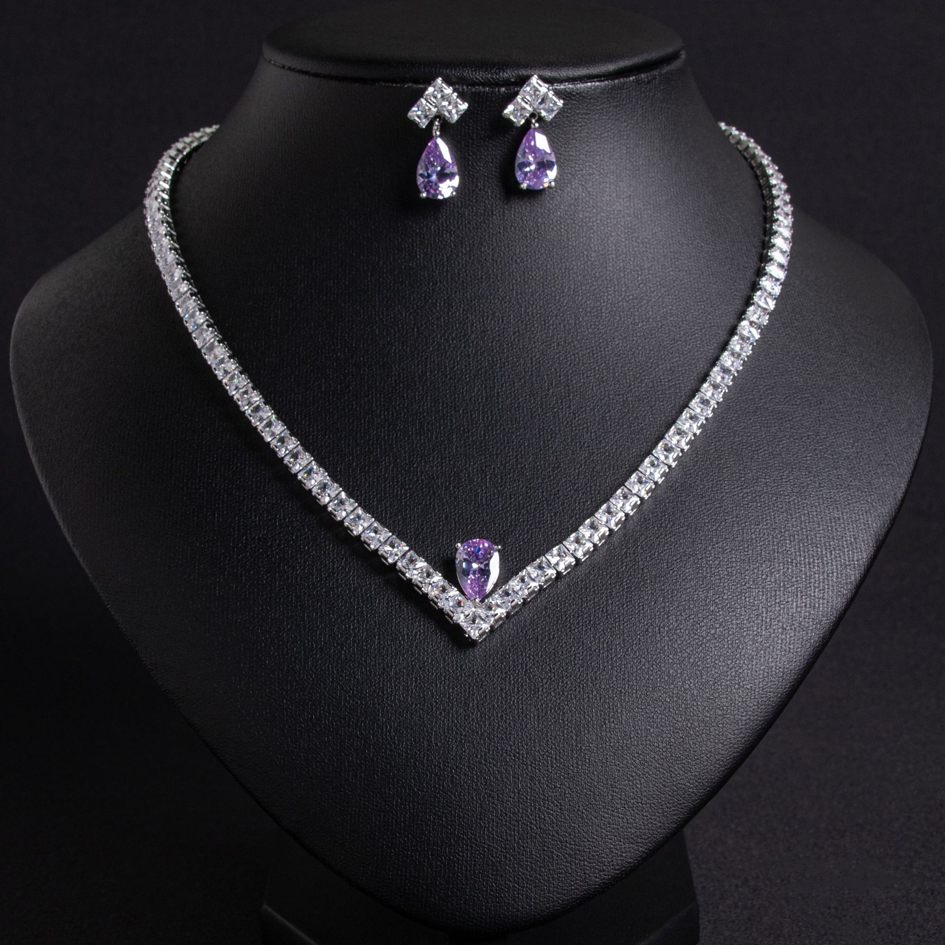 New zircon necklace and earrings set