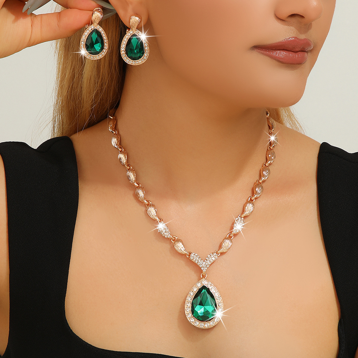 2-piece crystal jewelry set#TL4078-1