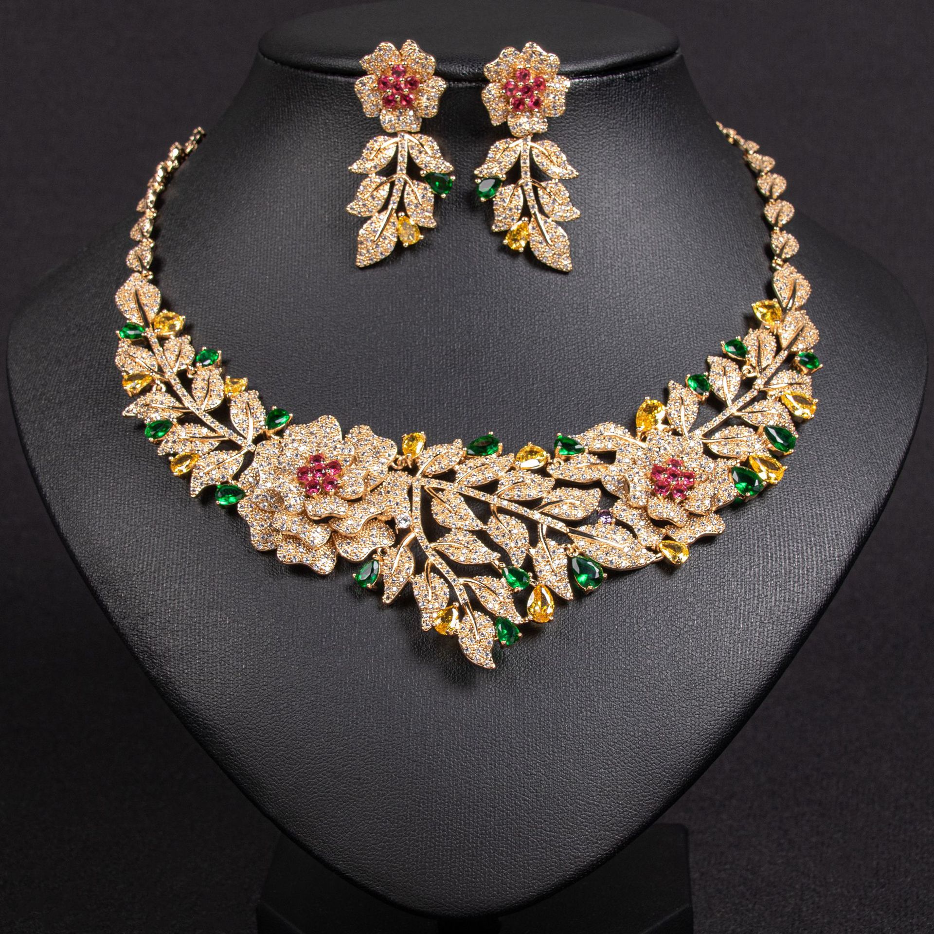 New Flower Leaf Zircon Jewelry Set