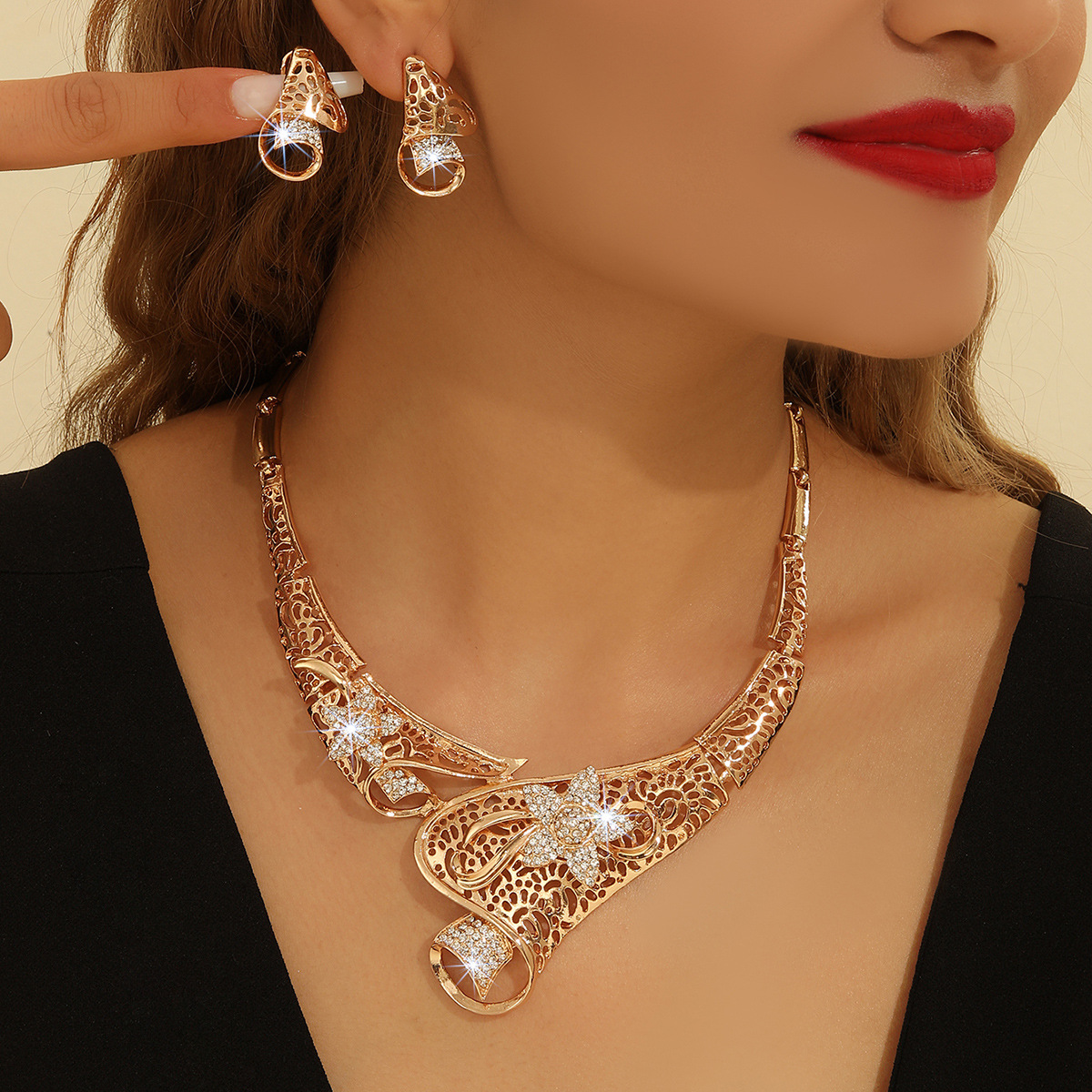 2-piece crystal jewelry set#TL4056