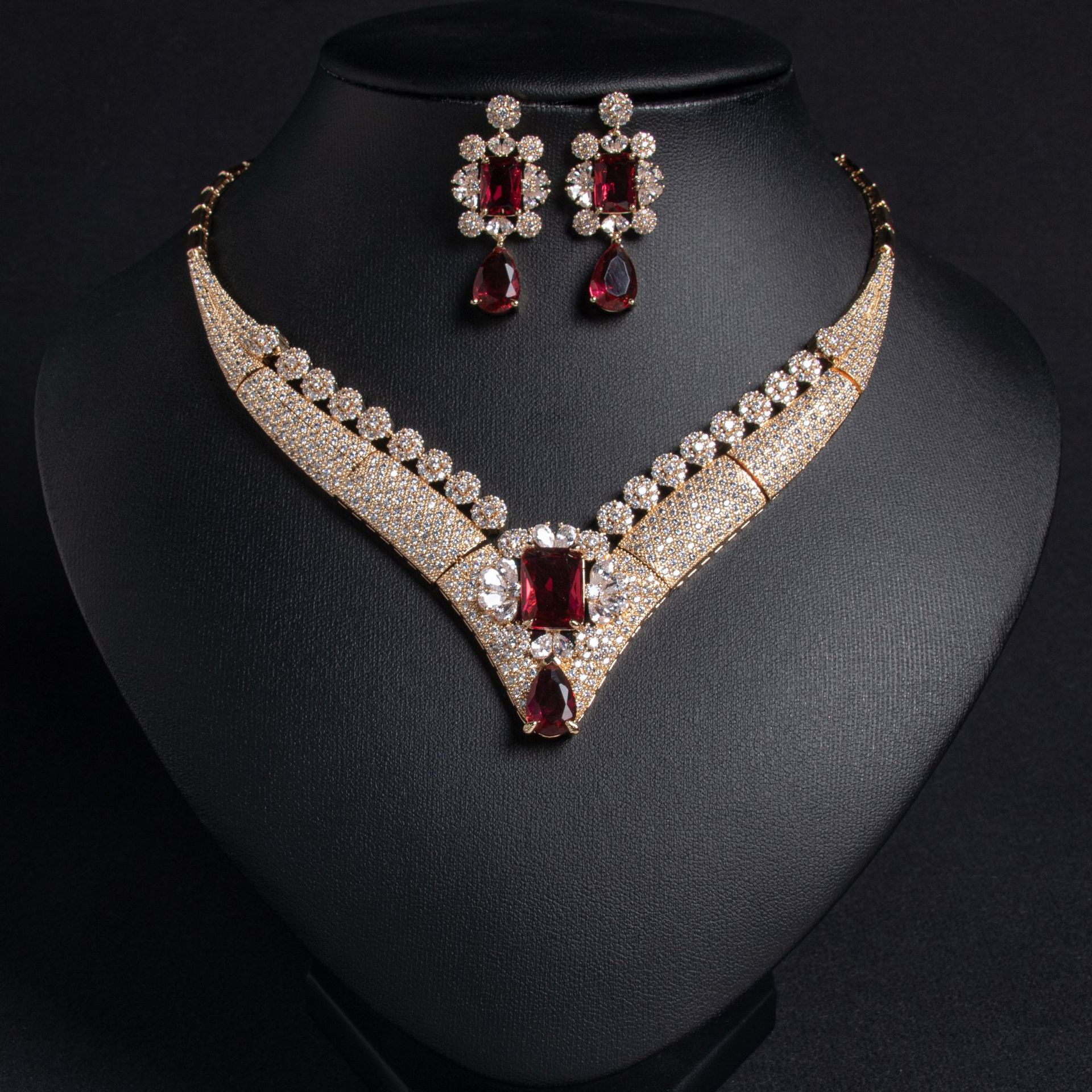 Red Gemstone Necklace and Earring Set