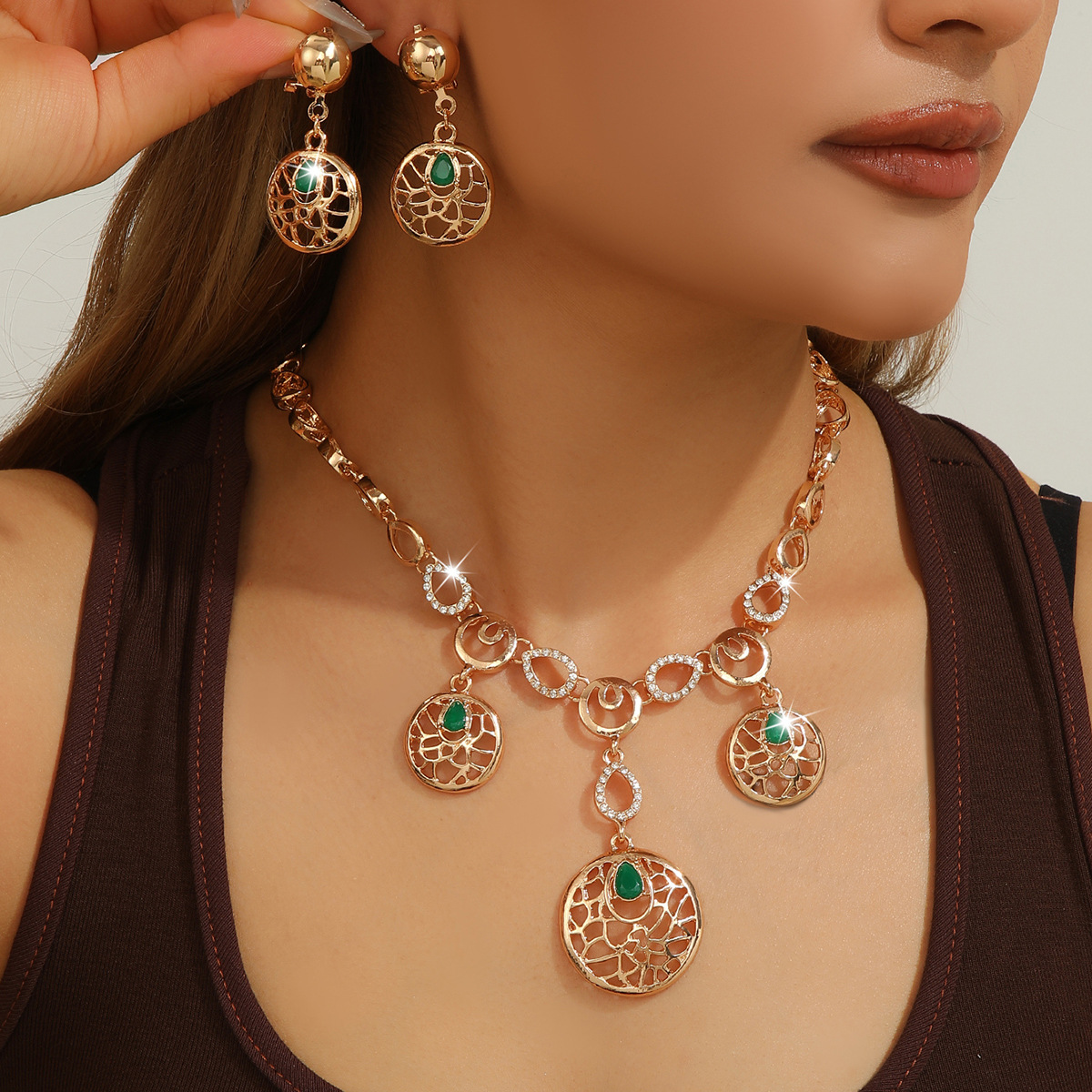 2-piece crystal jewelry set#TL4141