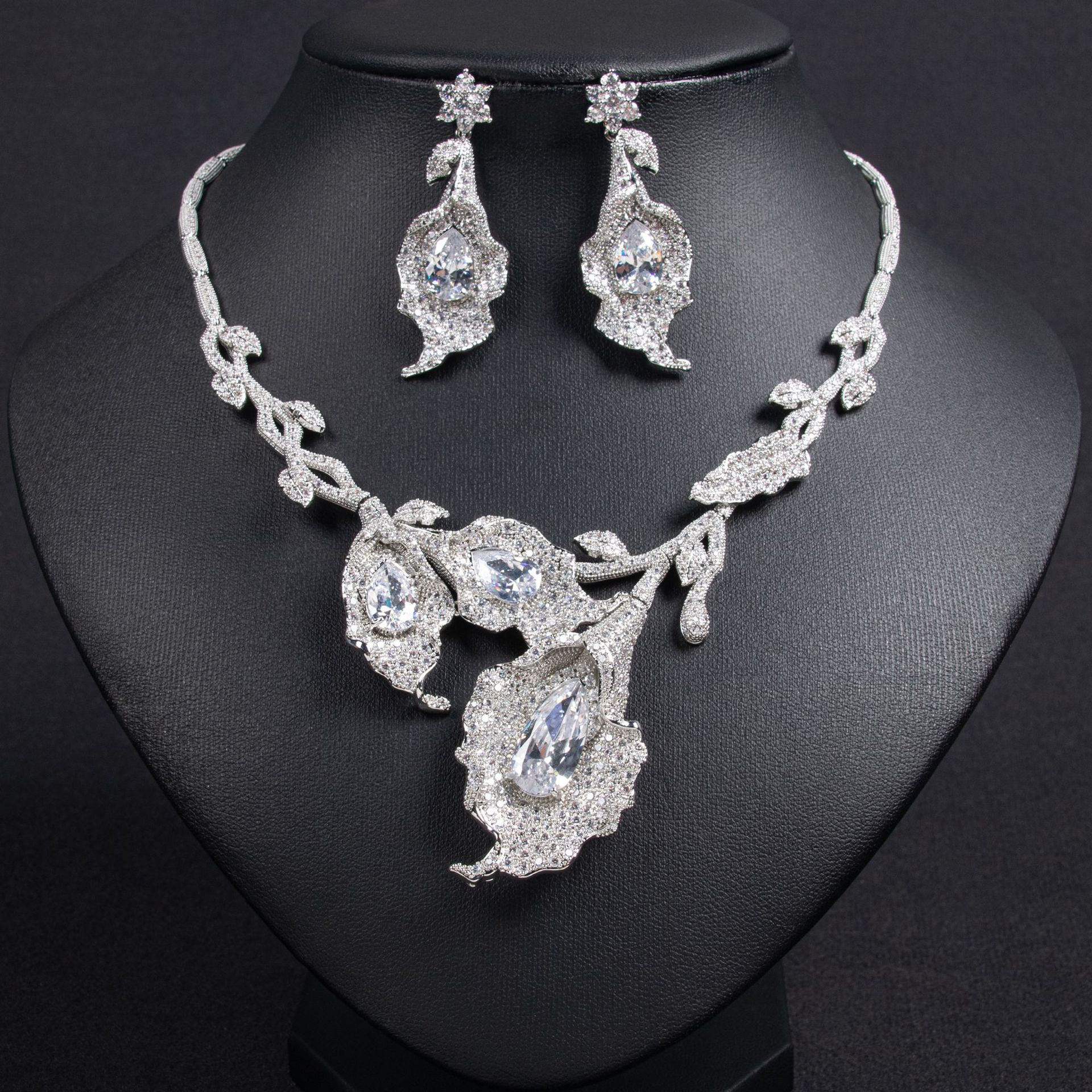 New Feather Zircon Jewelry Set
