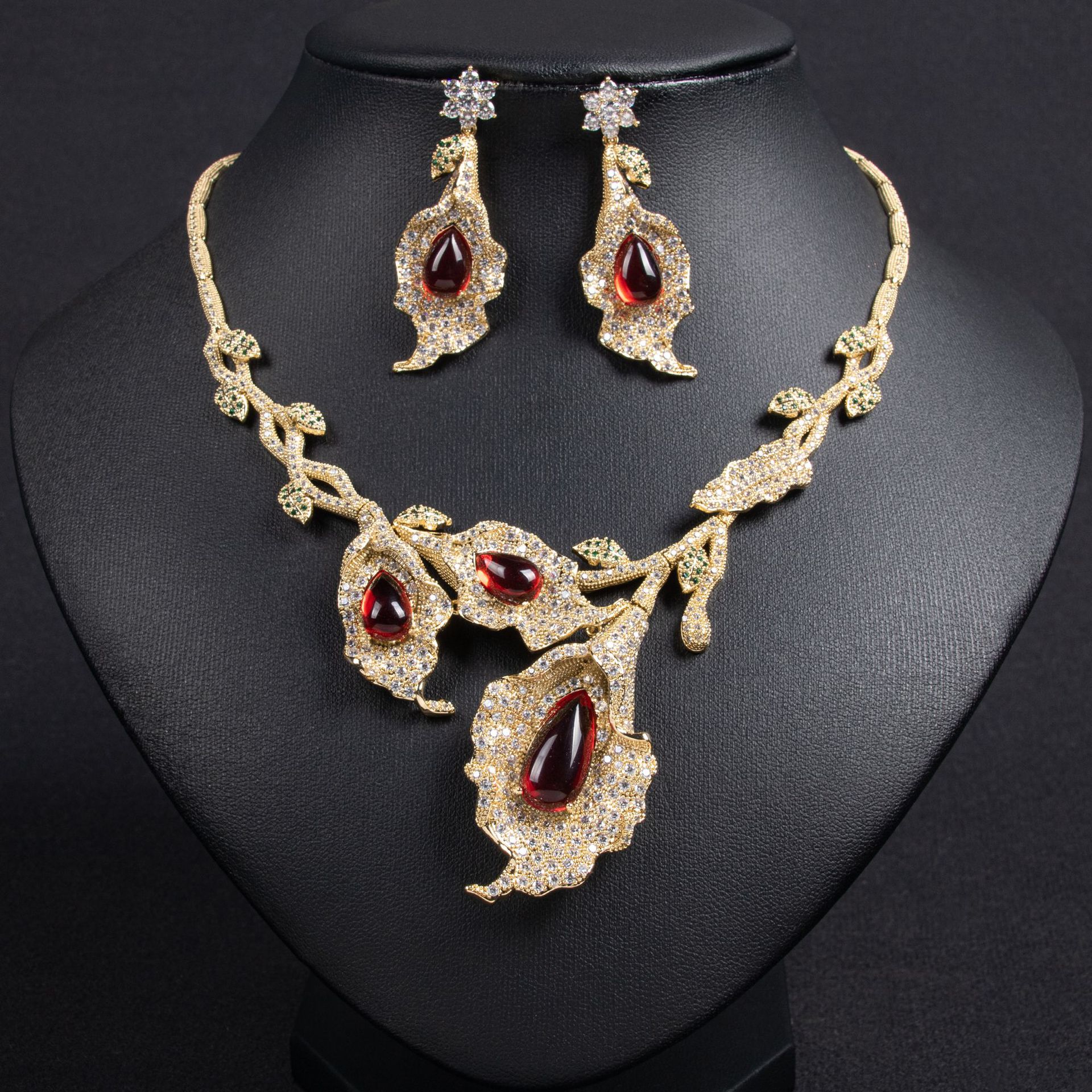 New Feather Zircon Jewelry Set
