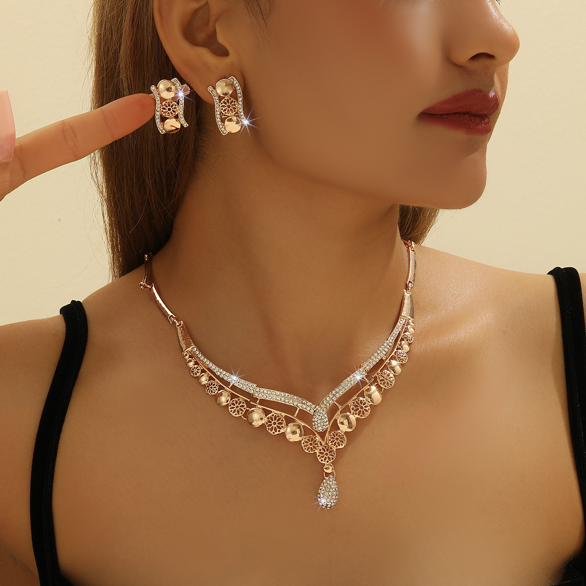 2-piece crystal jewelry set#TL4042