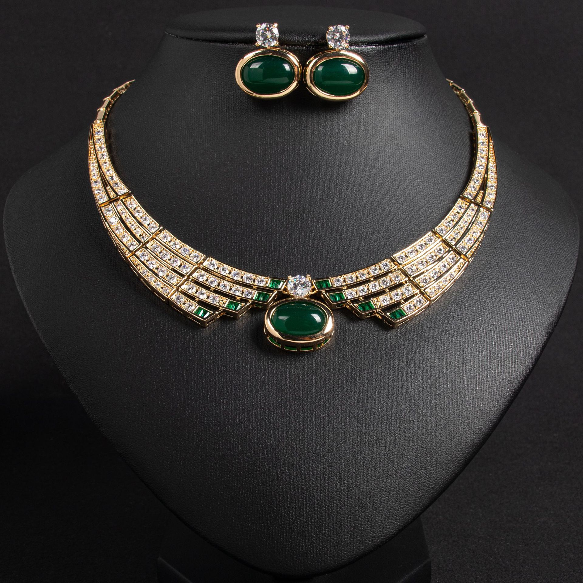 New Creative Ethnic Style Zircon Necklace and Earring Set