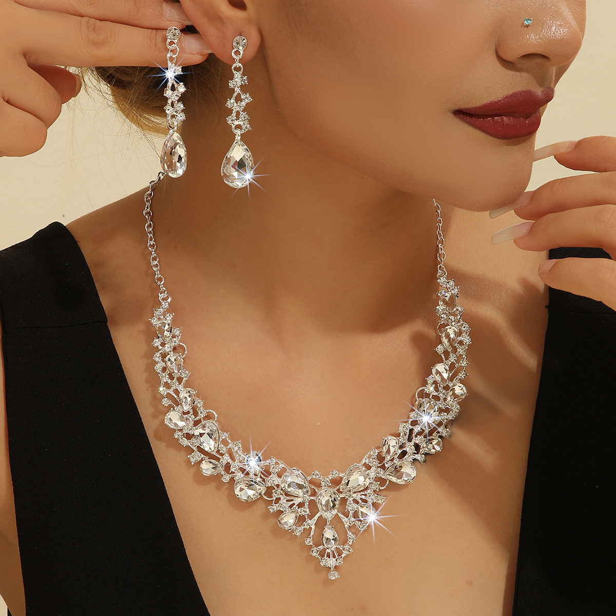 2-piece crystal jewelry set#TL0266