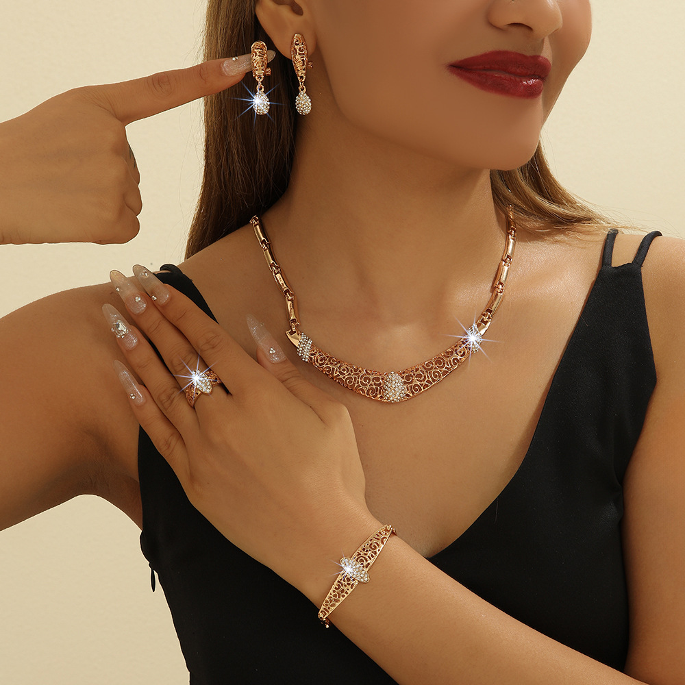 4-piece crystal jewelry set#TL4297