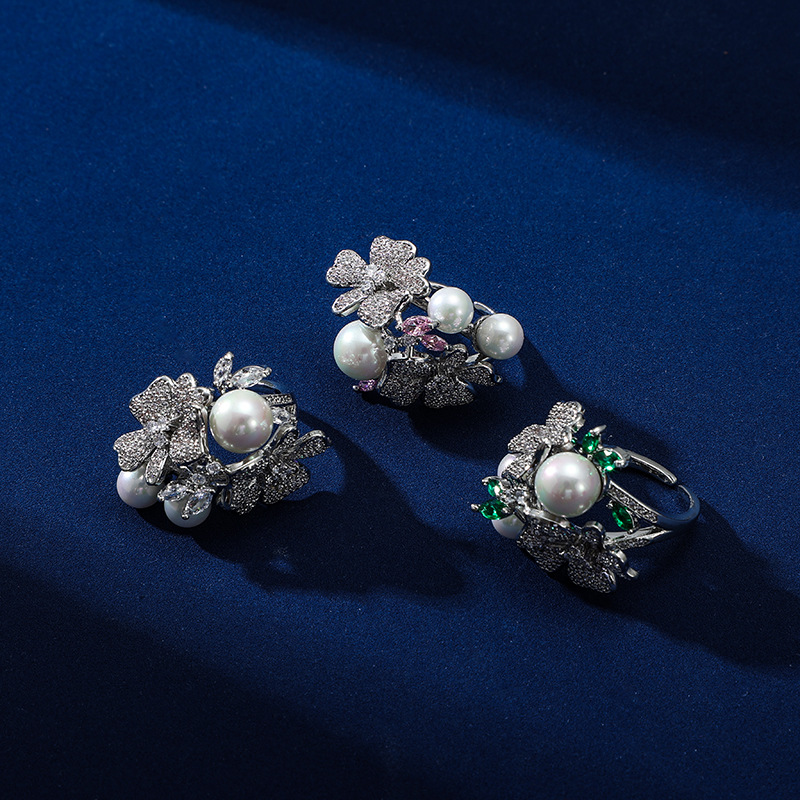 New high quality elegant floral zircon ring