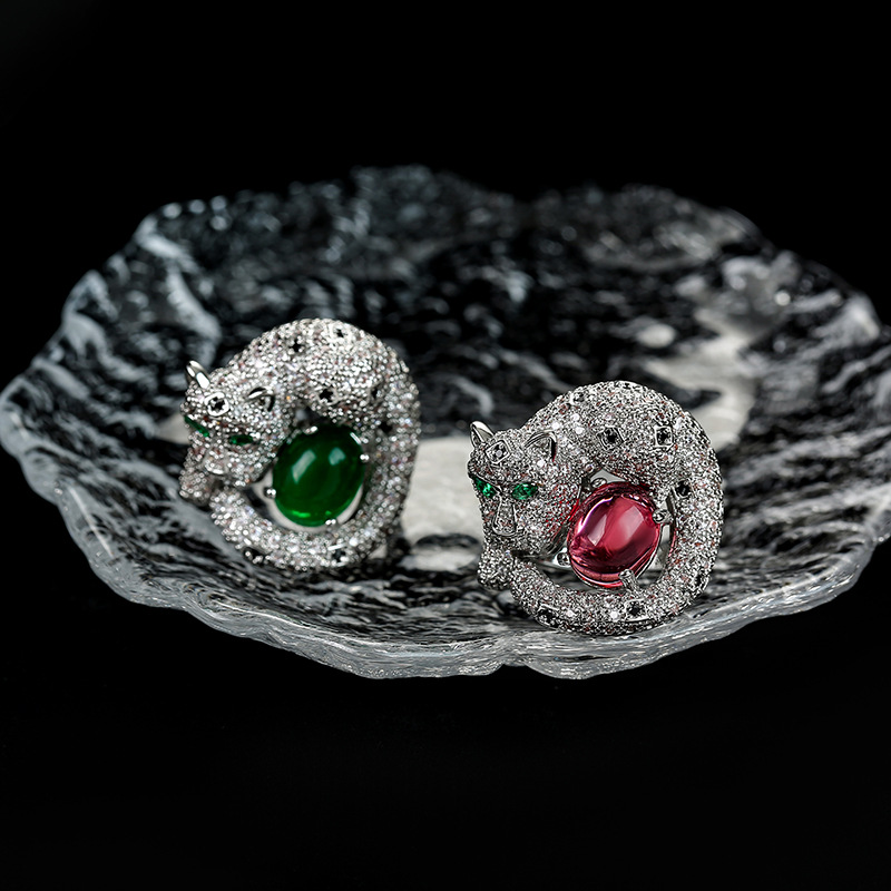 New high quality creative leopard zircon ring